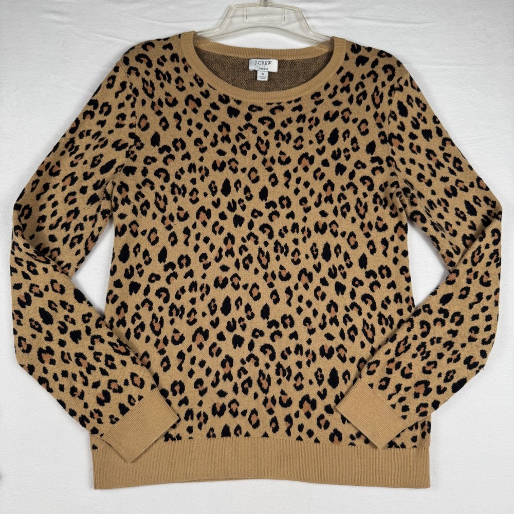J.Crew Teddie Sweater Size S Tan Leopard Print Crewneck Minimalist Chic